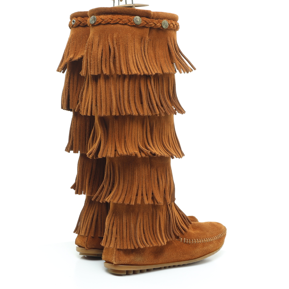 Minnetonka 5 Layer Fringe Suede Leather Moccasins Women 6 Brown - Picture 8 of 15